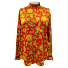Chanel F/W 1985 coin print red and gold collector silk shirt