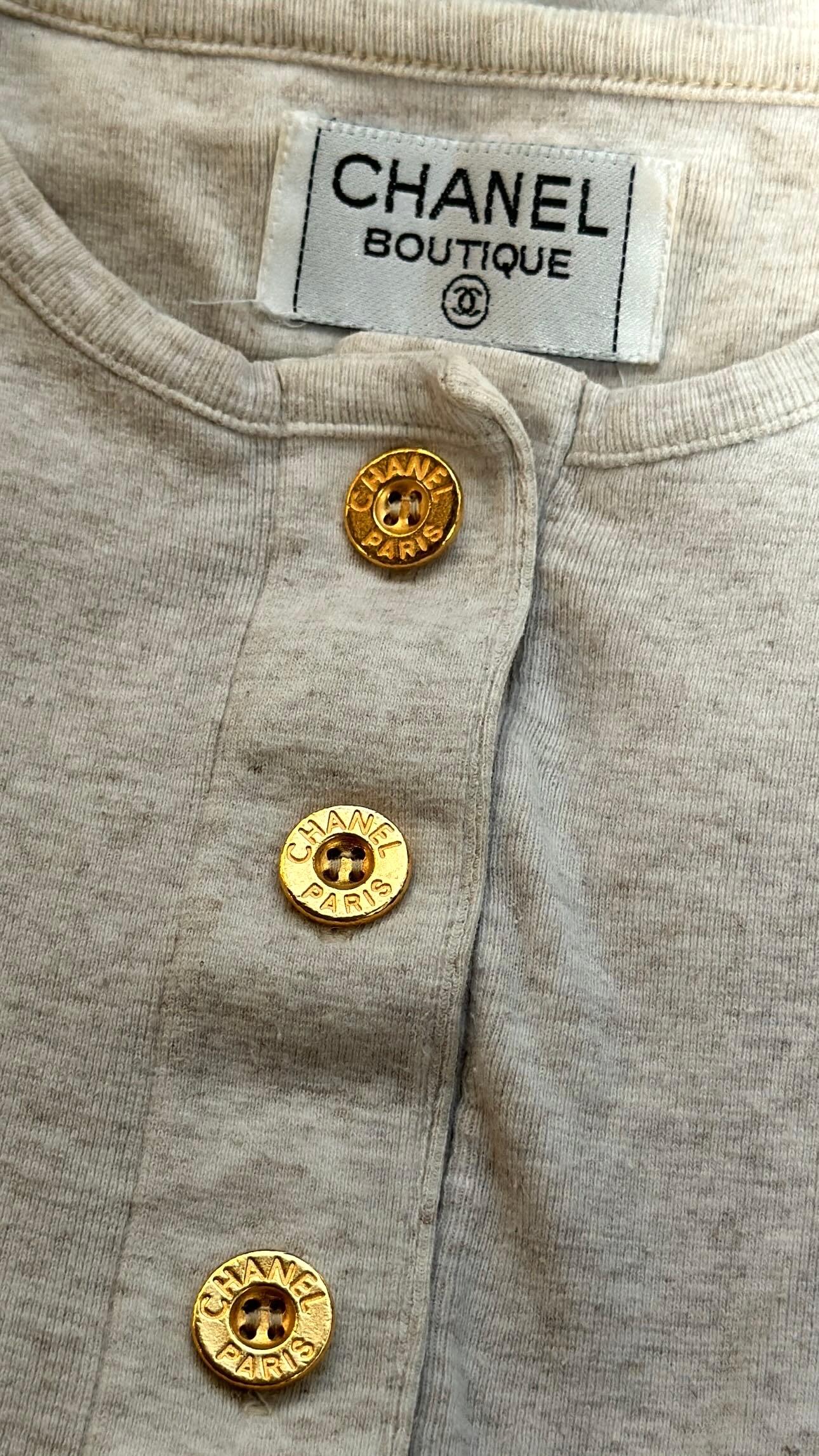 Beige Chanel F/W 1993 runway grey cotton sweatshirt For Sale