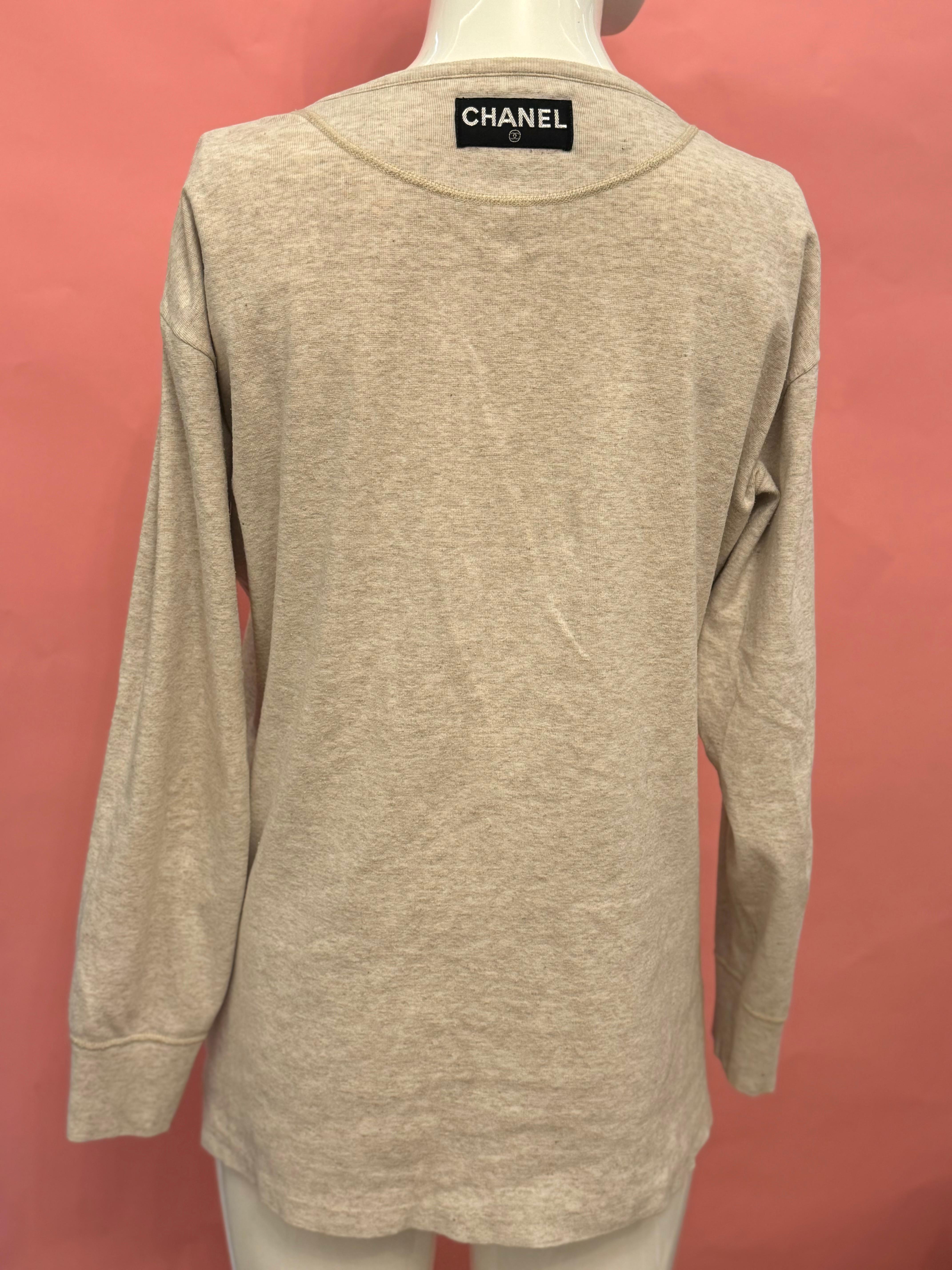 Chanel F/W 1993 runway grey cotton sweatshirt In Good Condition For Sale In PARIS, FR