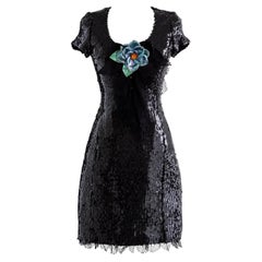 Chanel F/W 1994 Black Sequin Lace Bow Camellia 94A Mini Dress