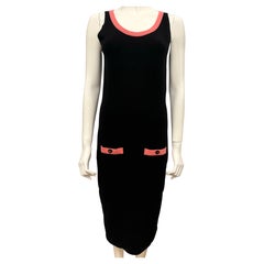 Chanel F/W 1994 von Karl Lagerfeld schwarzes und rosa Kaschmir-Maxikleid