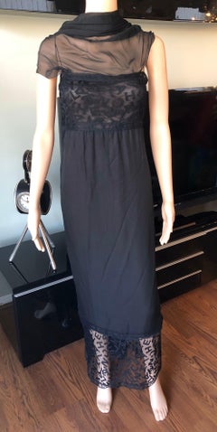Chanel H/W 1998 Runway Vintage CC Logo Sheer Lace Silk Black Abendkleid Kleid