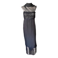 Chanel F/W 1998 Runway Retro CC Logo Sheer Lace Silk Black Evening Dress Gown