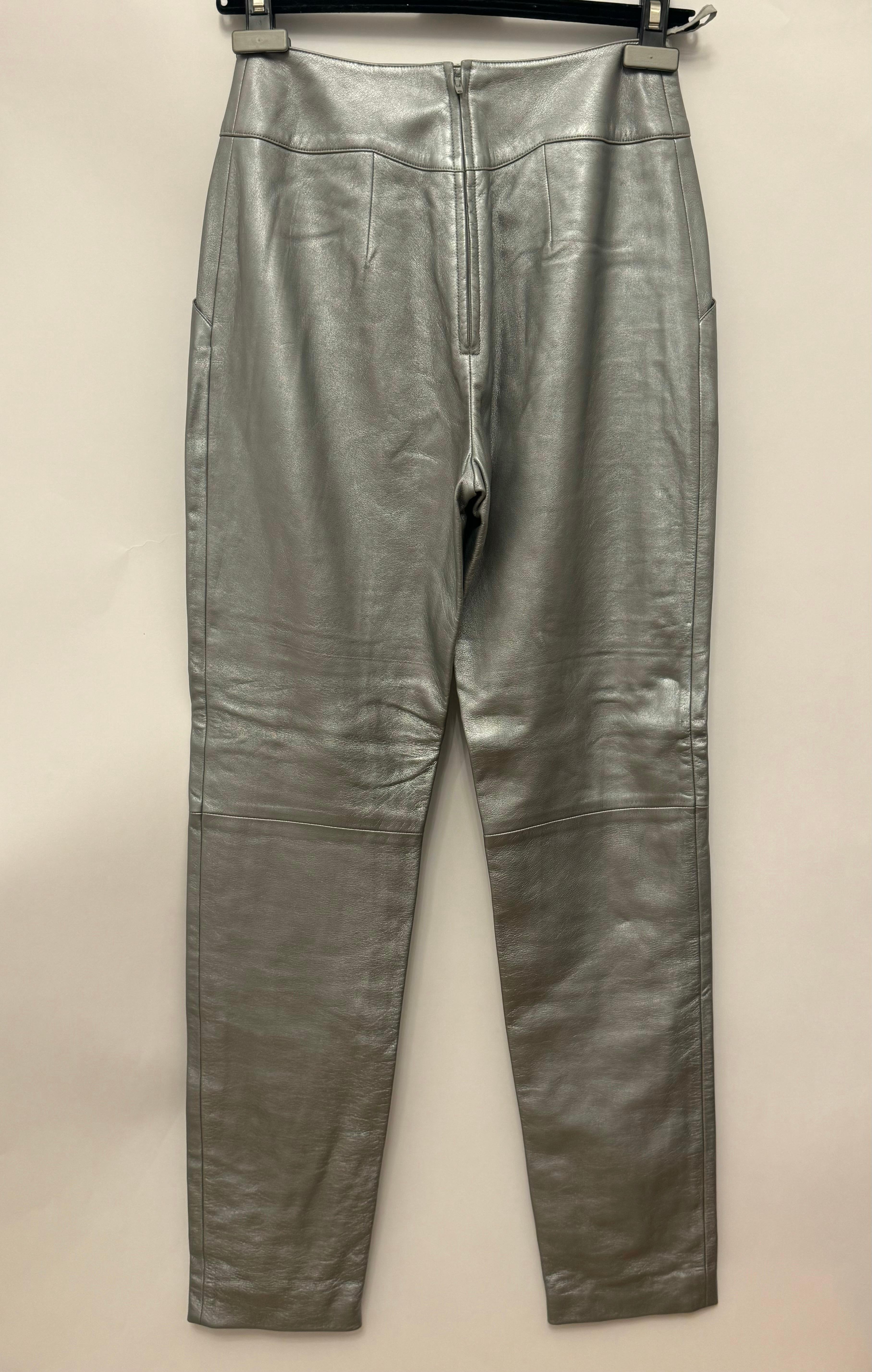 da uomo o donna Pantaloni Chanel A/I 1999 in pelle d'agnello metallizzata argento di Karl Lagerfeld