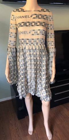Chanel F/W 2001 Logo Chain Link Print Fringed Dress