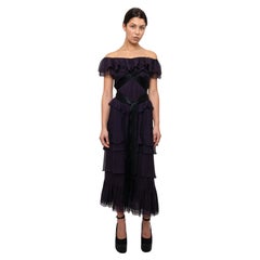 Chanel F/W 2003 Plum Silk Off the Shoulder Ruffle Dropped Waist Dress
