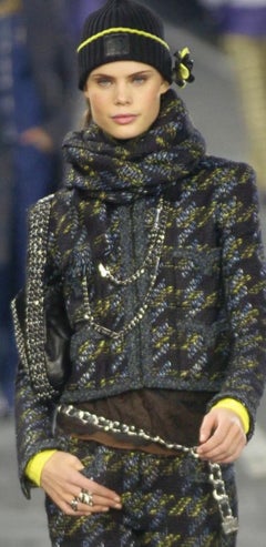 Chanel F/W 2004 logo black and neon lime beanie