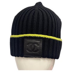 Chanel F/W 2004 logo black and neon lime beanie