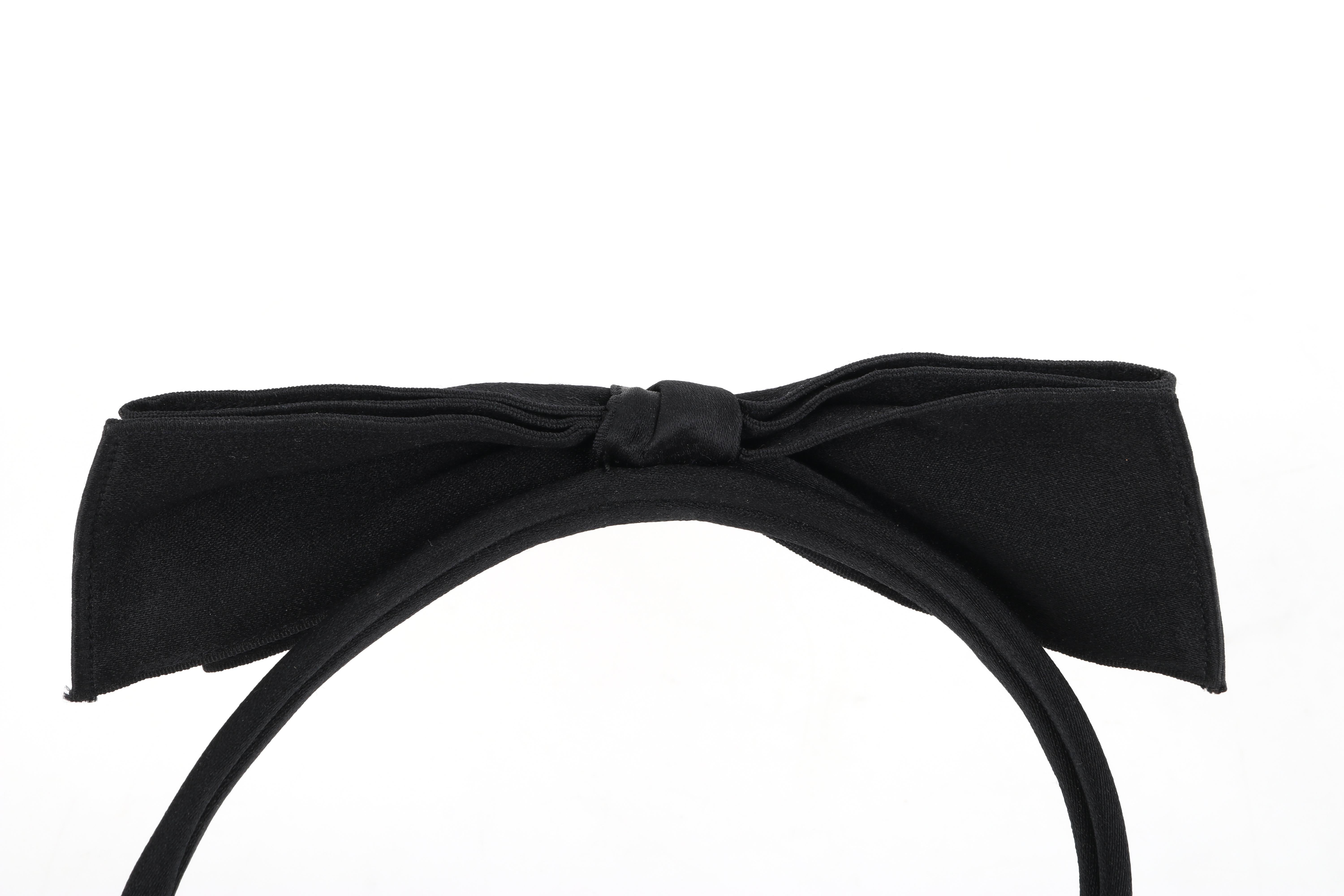 CHANEL F/W 2006 Black Satin Large Asymmetrical Classic Bow Headband Headpiece 6