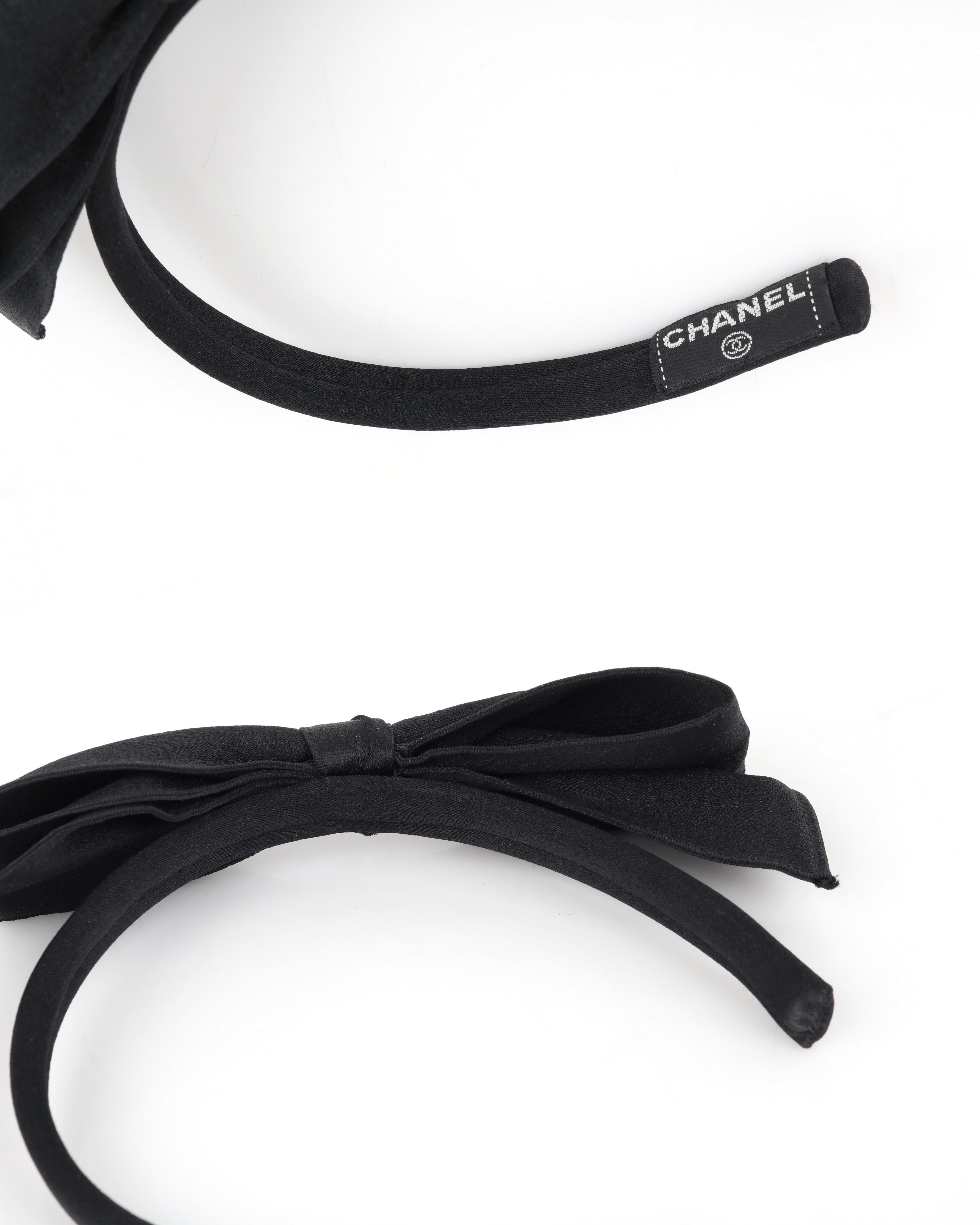 CHANEL F/W 2006 Black Satin Large Asymmetrical Classic Bow Headband Headpiece 7