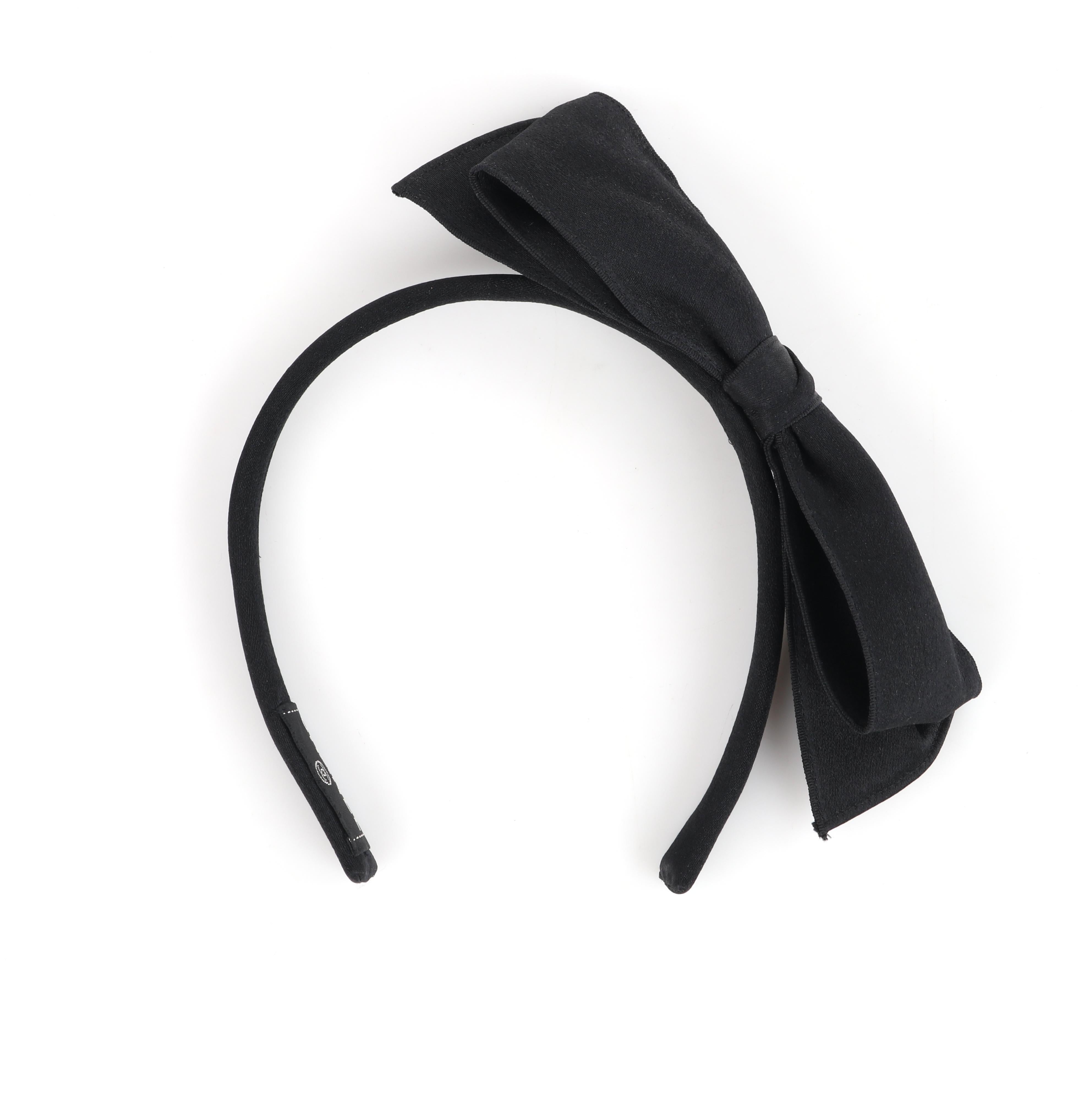 CHANEL F/W 2006 Black Satin Large Asymmetrical Classic Bow Headband Headpiece 3