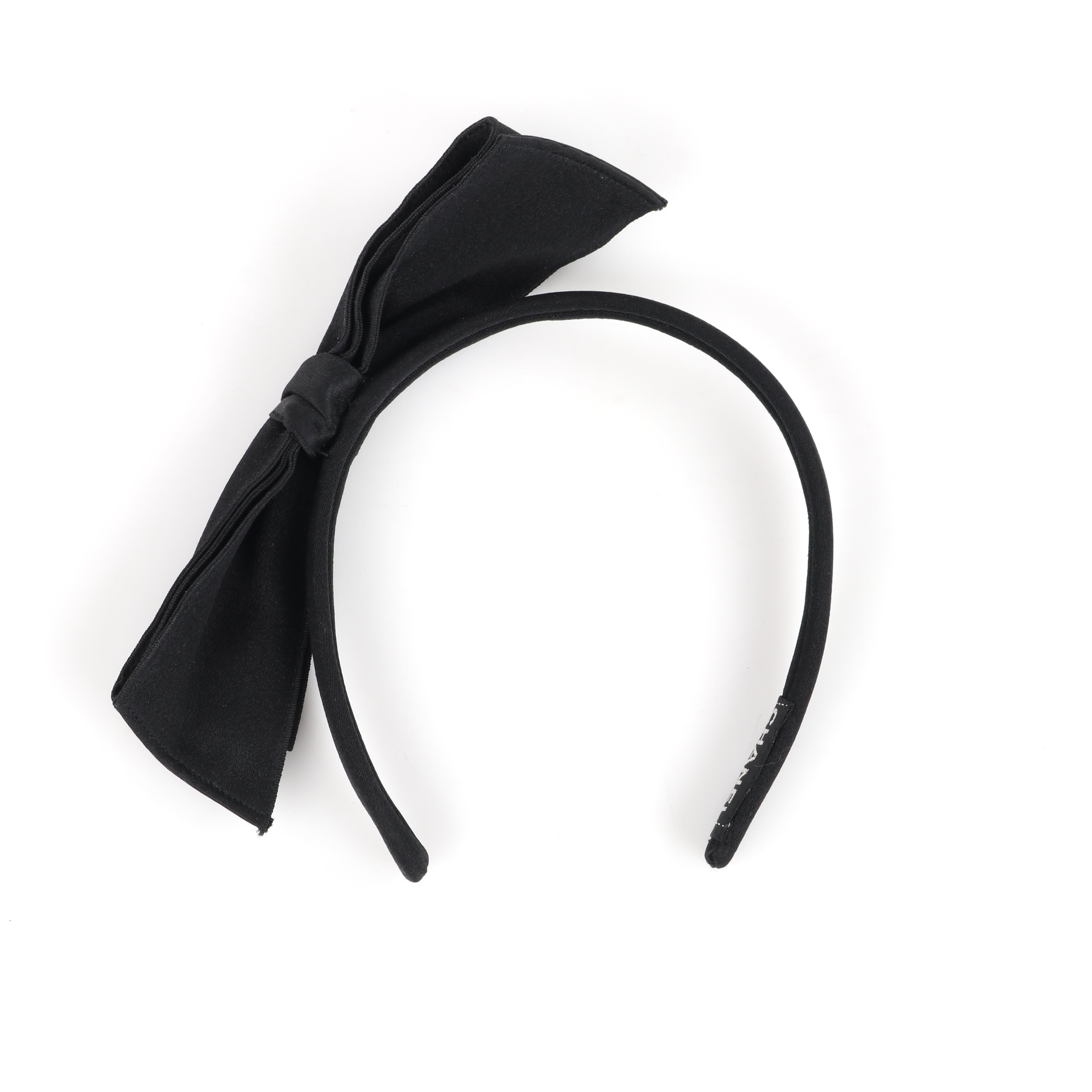CHANEL F/W 2006 Black Satin Large Asymmetrical Classic Bow Headband Headpiece 4