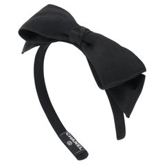 CHANEL F/W 2006 Black Satin Large Asymmetrical Classic Bow Headband Headpiece