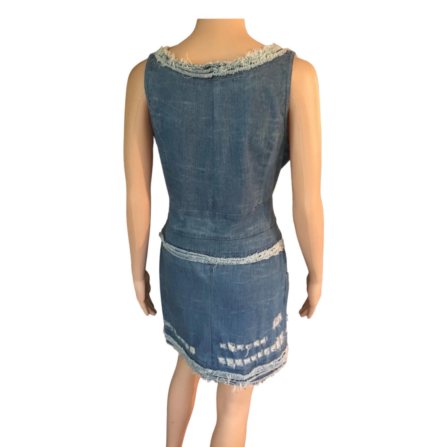 Chanel F/W 2008 Runway Distressed Denim Front Zipper Dress In Good Condition For Sale In Naples, FL