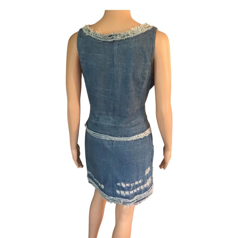 Chanel F/W 2008 Runway Distressed Denim Front Zipper Dress