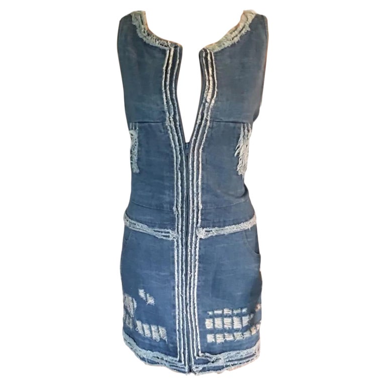 Chanel F/W 2008 Runway Distressed Denim Front Zipper Dress