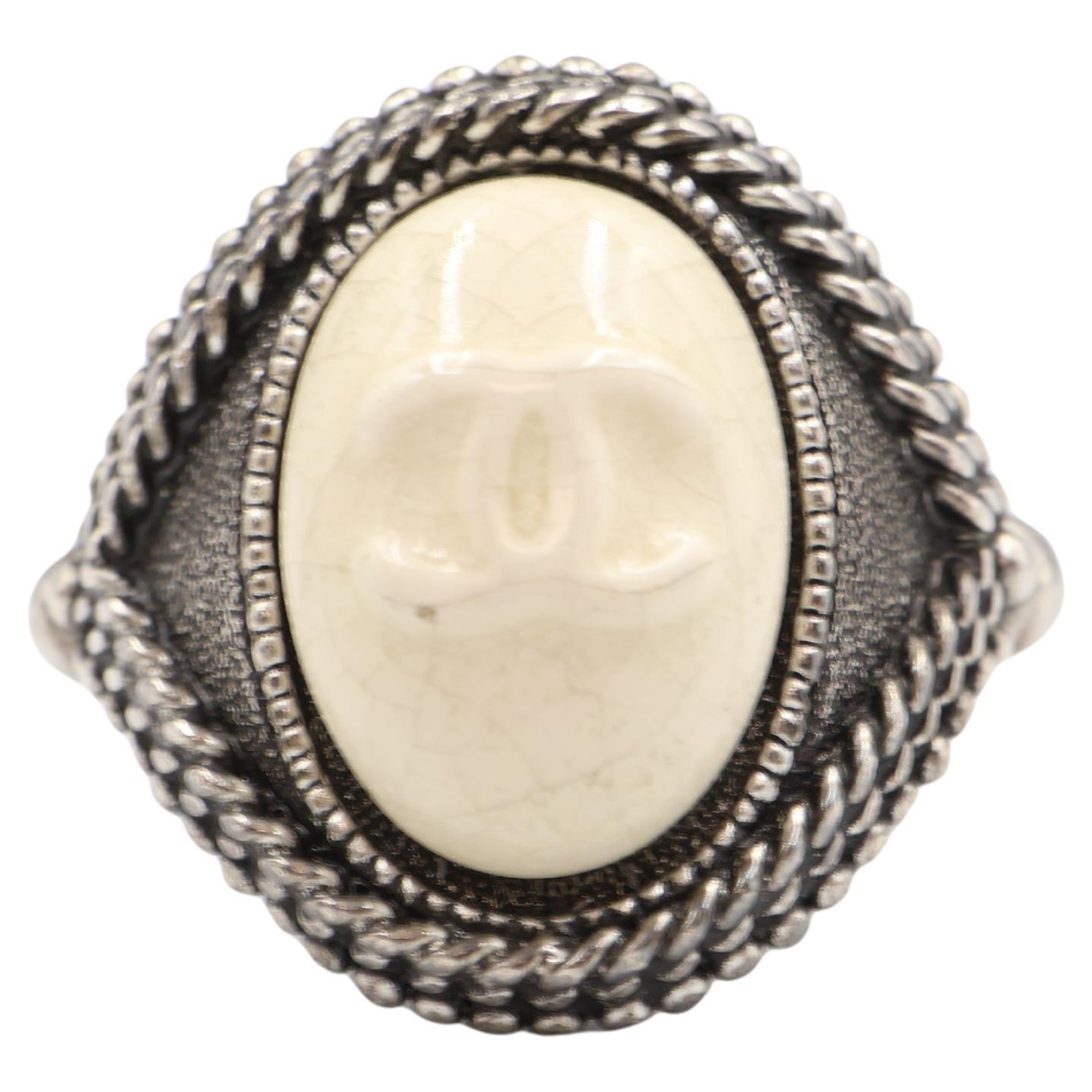 Chanel F/W 2008 Cocktailring aus Sterlingsilber und Keramik in limitierter Auflage