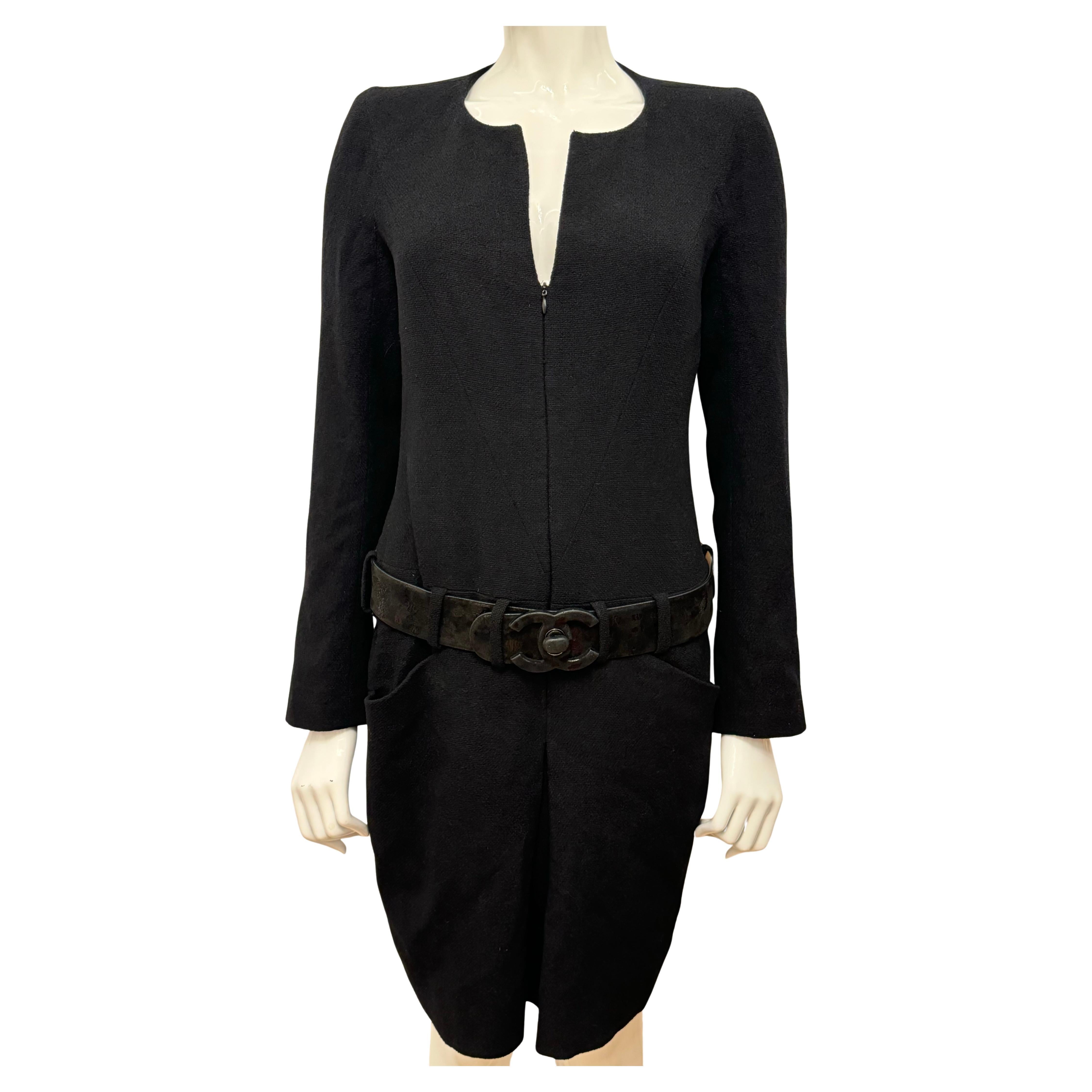 Chanel F/W 2009 by Karl Lagerfeld turnlock belted runway black dress