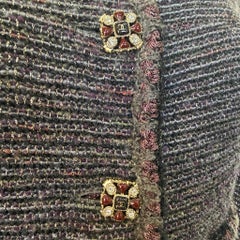 Chanel F/W 2011 Metallic Grey Boucle Knit Coat w/Violet and Burgundy