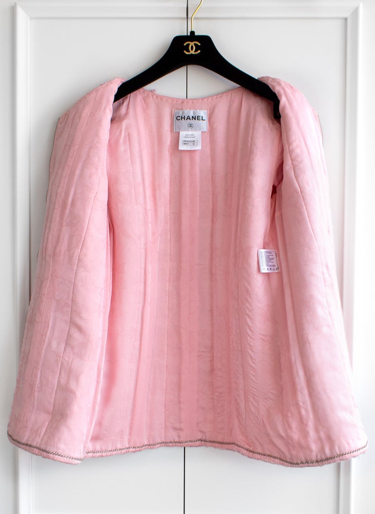 Jacket - Wool & cotton tweed, pink & light beige — Fashion