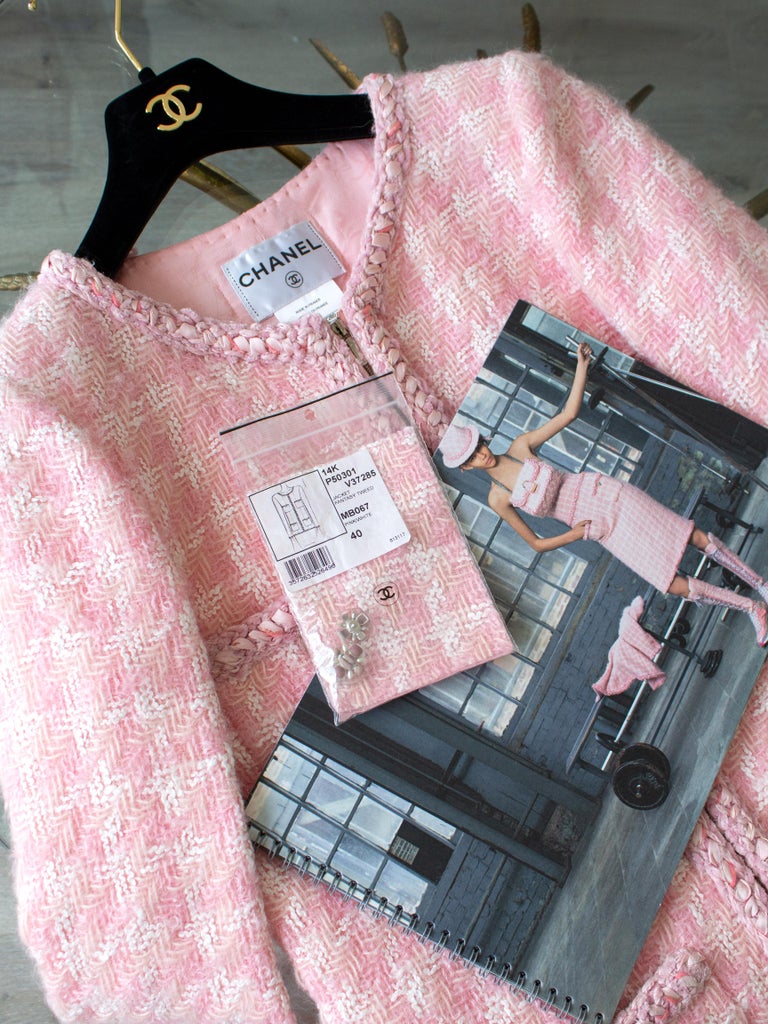 Jacket - Wool & cotton tweed, pink & light beige — Fashion