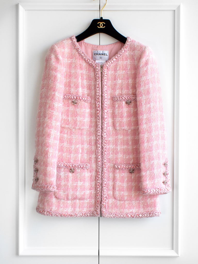 Chanel F/W 2014 Supermarket Barbie Pink White Plaid 14A Fantasy Tweed Jacket  at 1stDibs