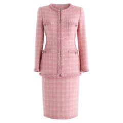 Chanel A/I 2014 Supermercato Rosa Plaid 14A Fantasia Tweed Giacca Gonna Abito