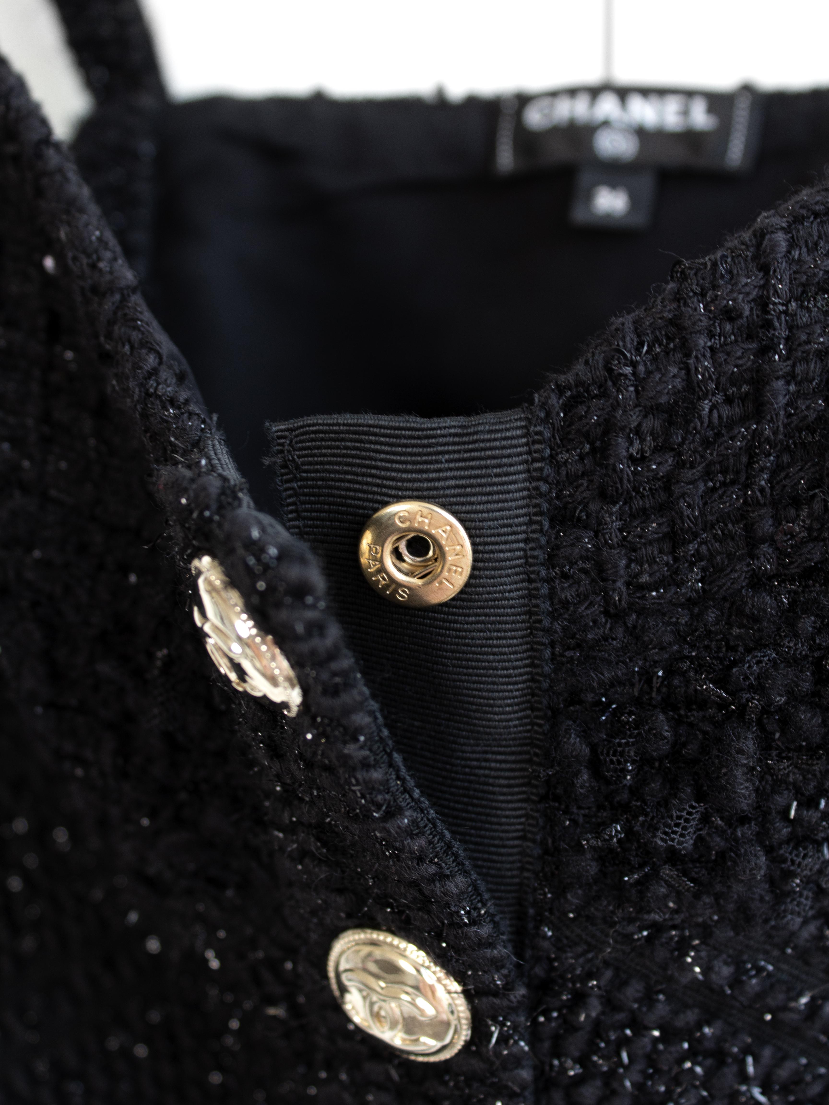 Chanel F/W 2020 Black Tweed CC Logo Gold 20A Cropped Bustier Top 8