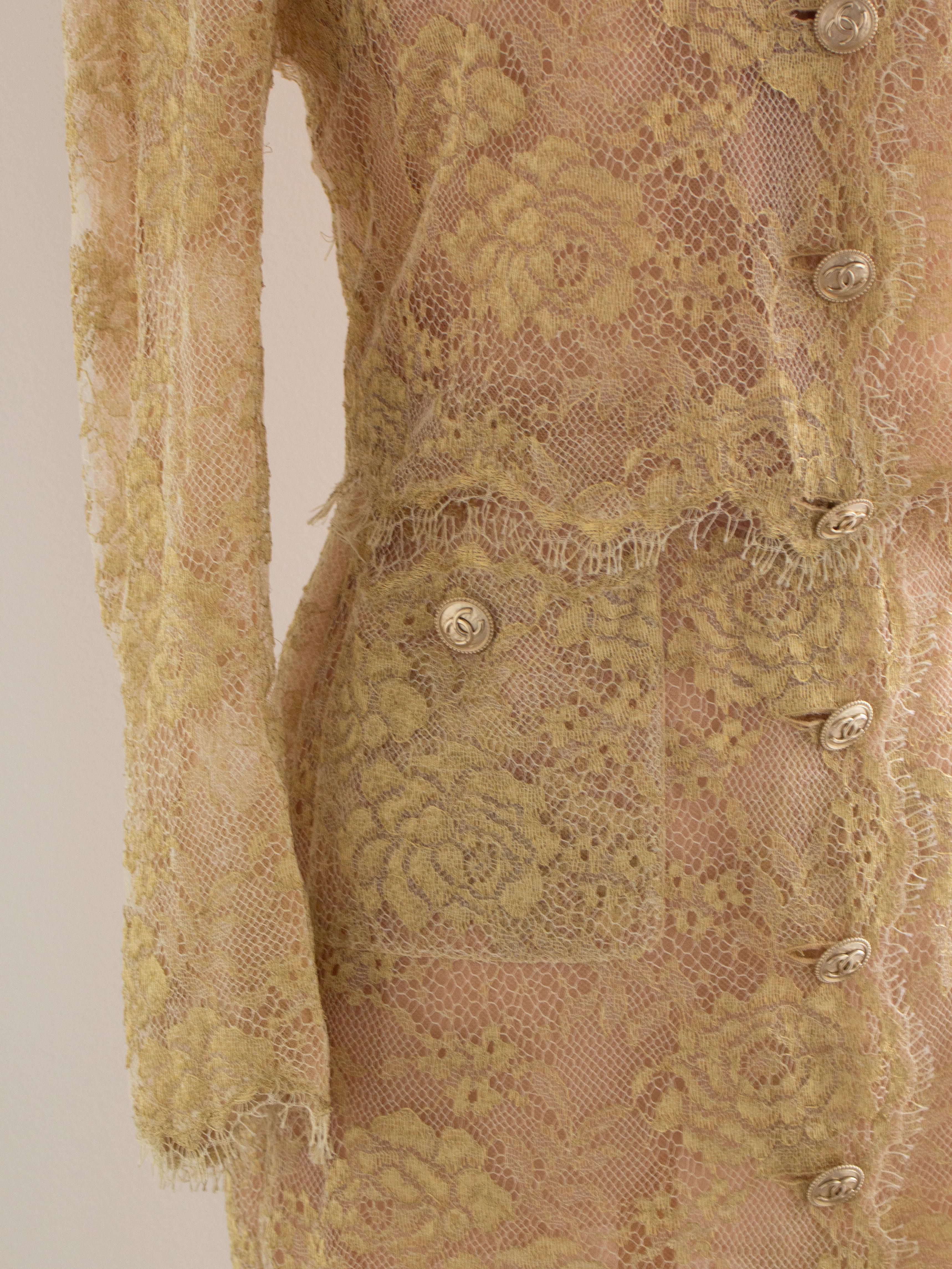 Chanel F/W 2020 Metiers D'Art Shimmery Gold Beige Lace Top Skirt 20A Suit 5