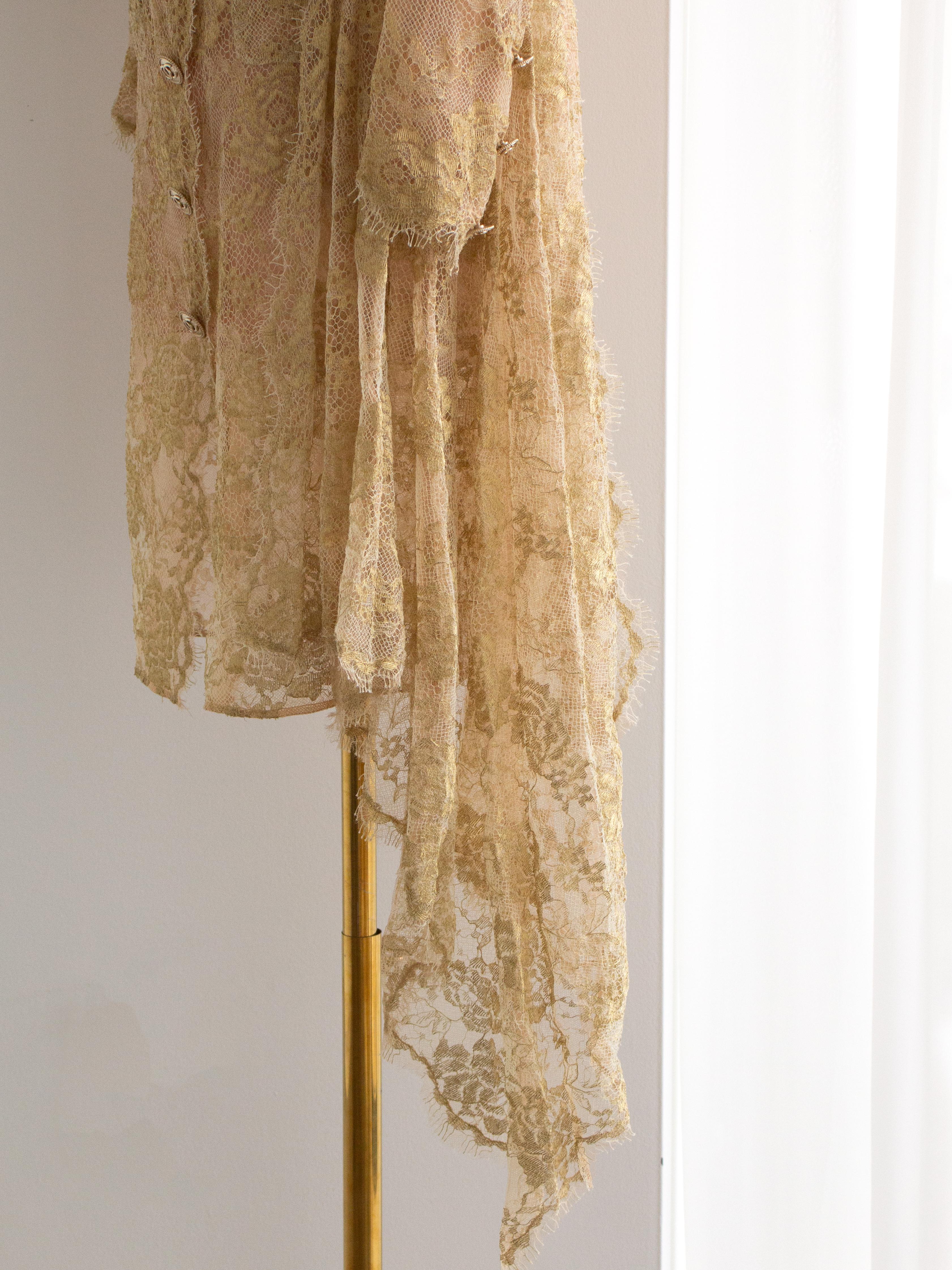 Chanel F/W 2020 Metiers D'Art Shimmery Gold Beige Lace Top Skirt 20A Suit 6