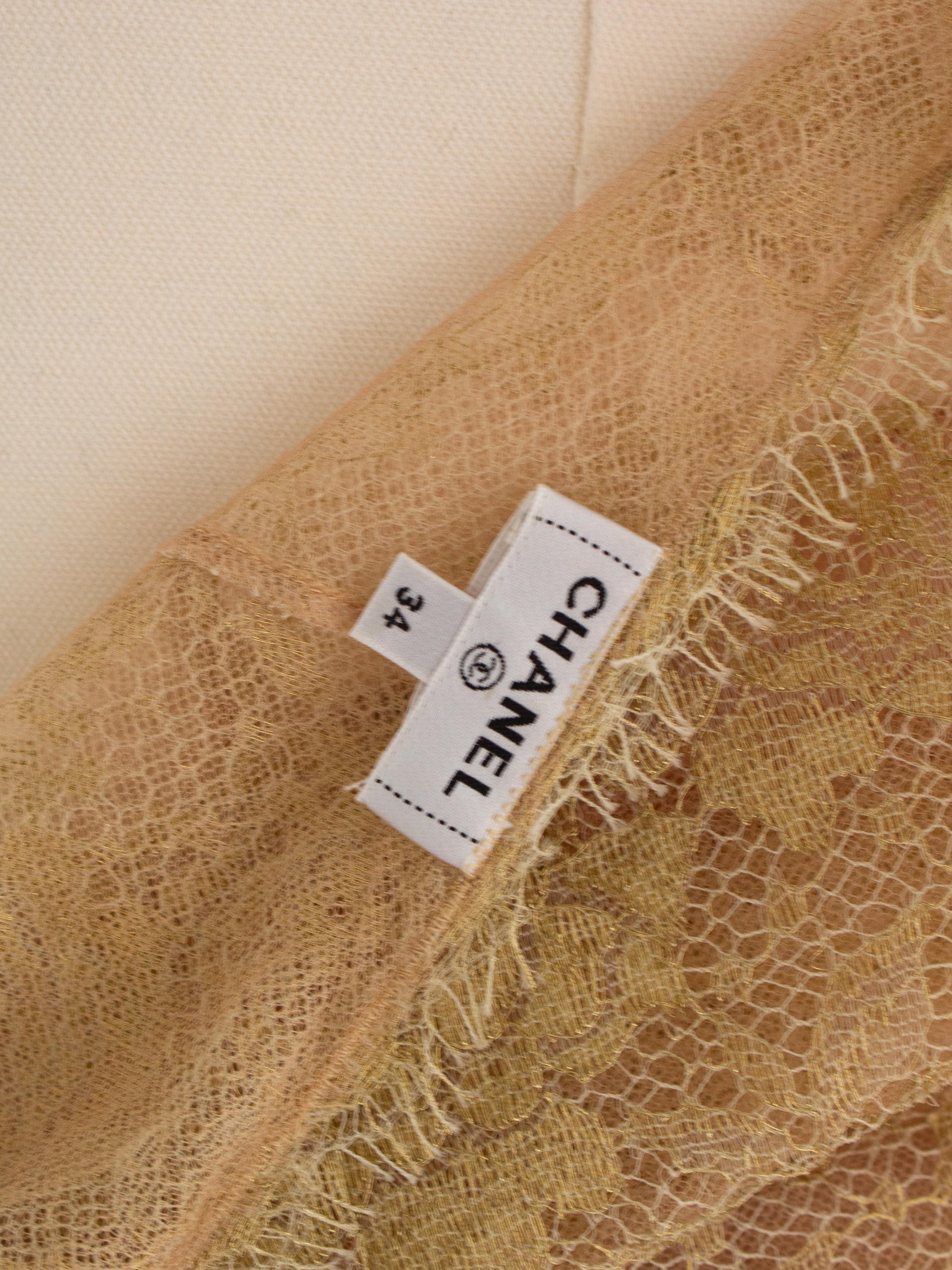 Chanel F/W 2020 Metiers D'Art Shimmery Gold Beige Lace Top Skirt 20A Suit 10