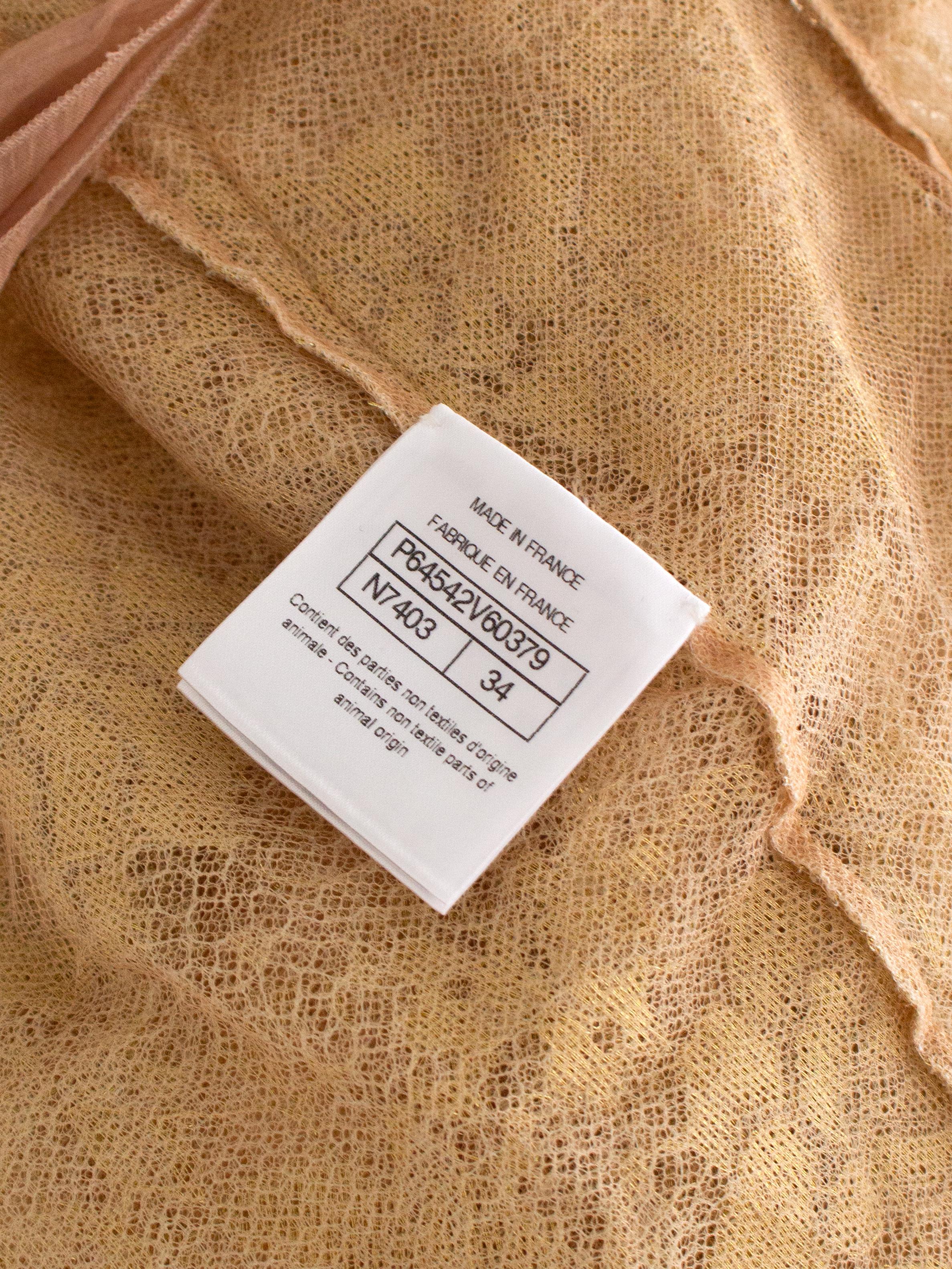 Chanel F/W 2020 Metiers D'Art Shimmery Gold Beige Lace Top Skirt 20A Suit 11