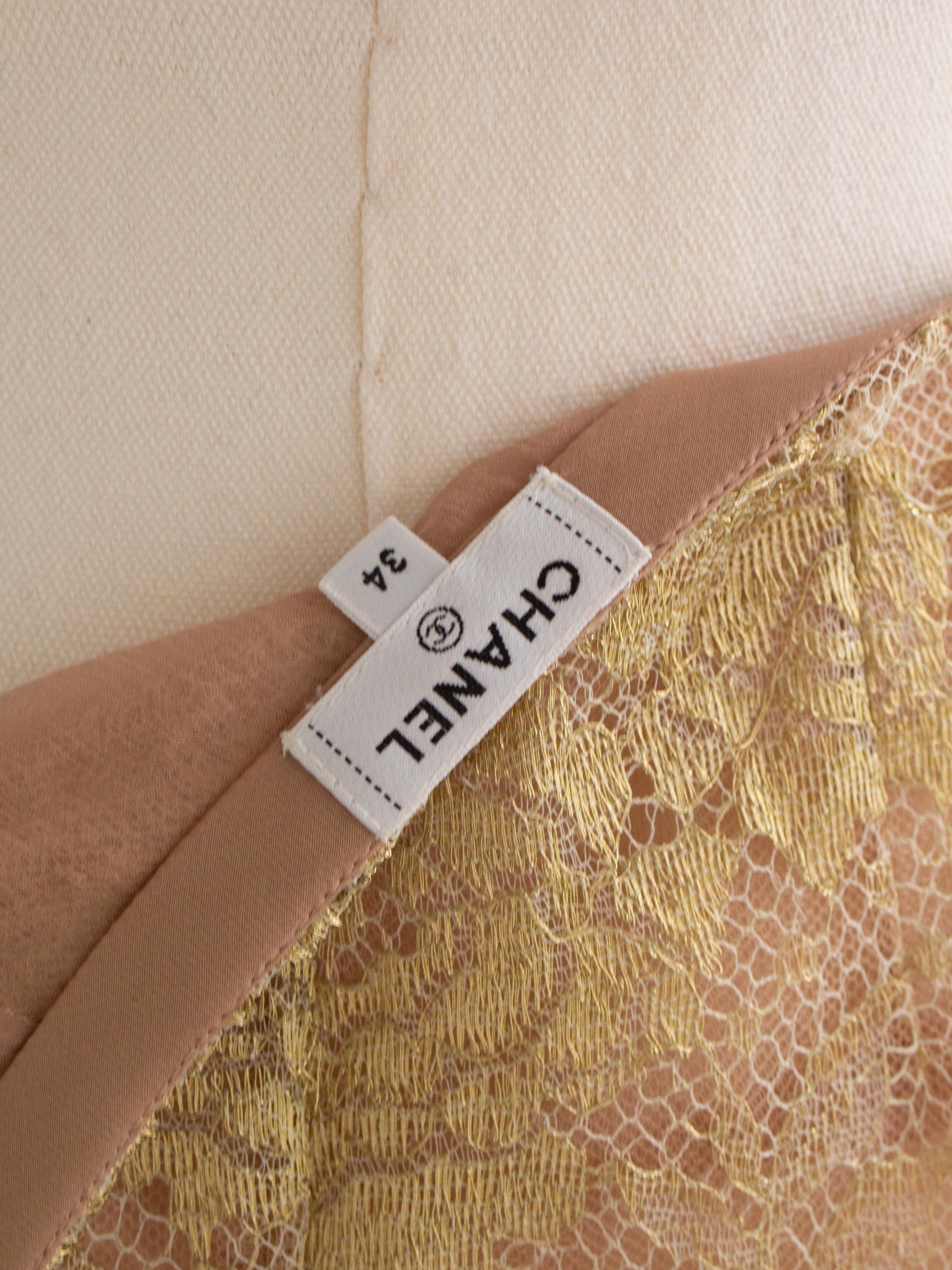 Chanel F/W 2020 Metiers D'Art Shimmery Gold Beige Lace Top Skirt 20A Suit 15