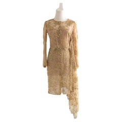 Chanel F/W 2020 Metiers D'Art Shimmery Gold Beige Lace Top Skirt 20A Suit