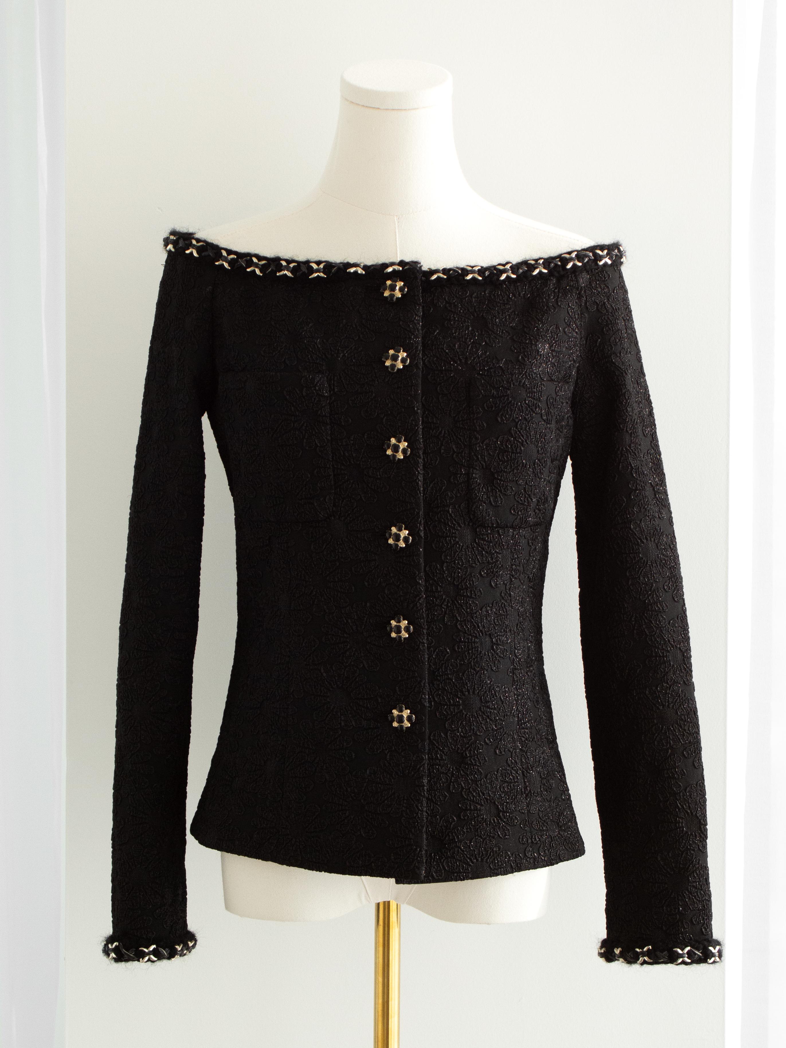 Chanel A/I 2021 Metiers D'Art Chateau Des Dames - Giacca nera senza spalle In condizioni buone in vendita a Jersey City, NJ