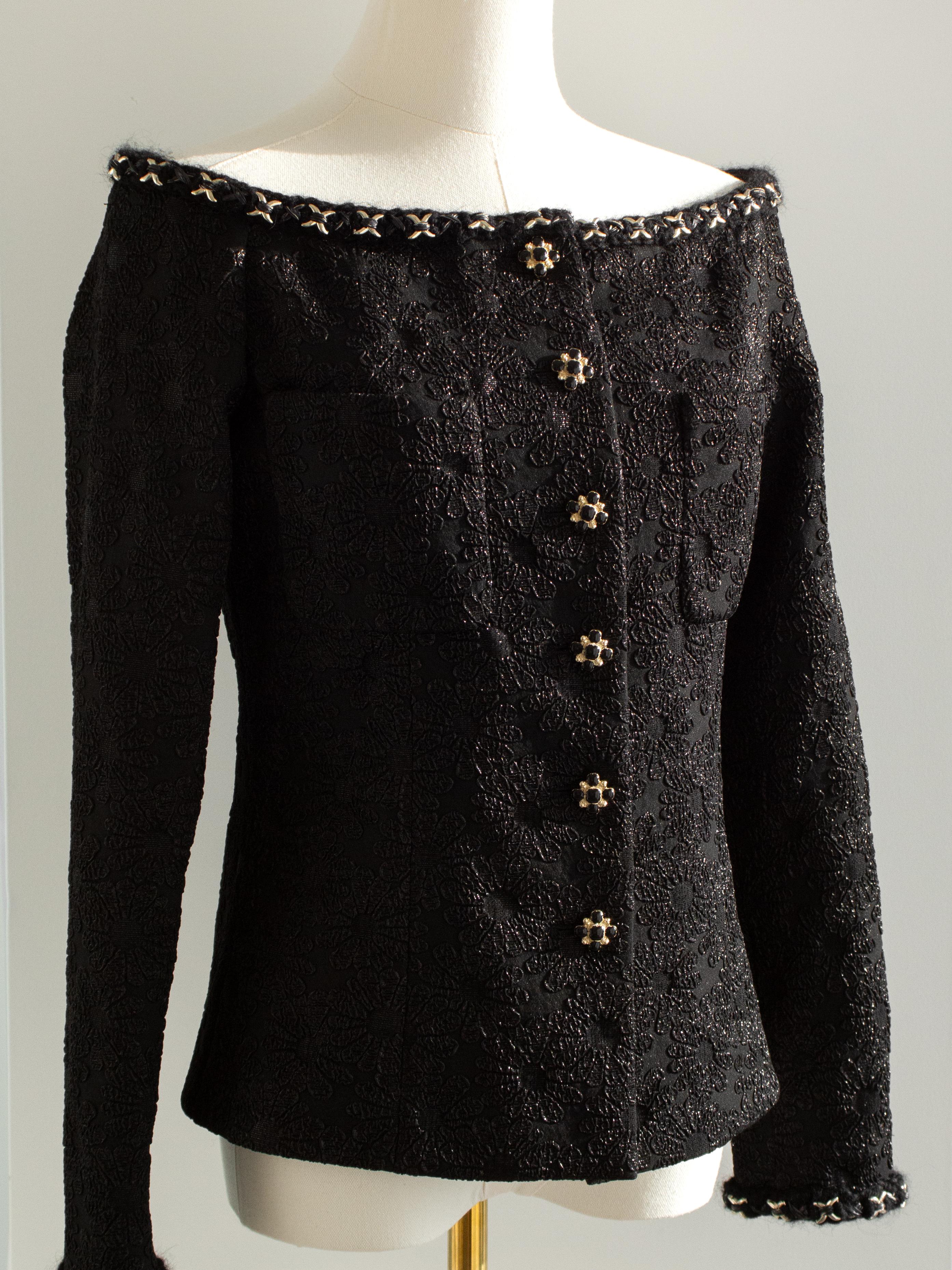 Chanel A/I 2021 Metiers D'Art Chateau Des Dames - Giacca nera senza spalle in vendita 3