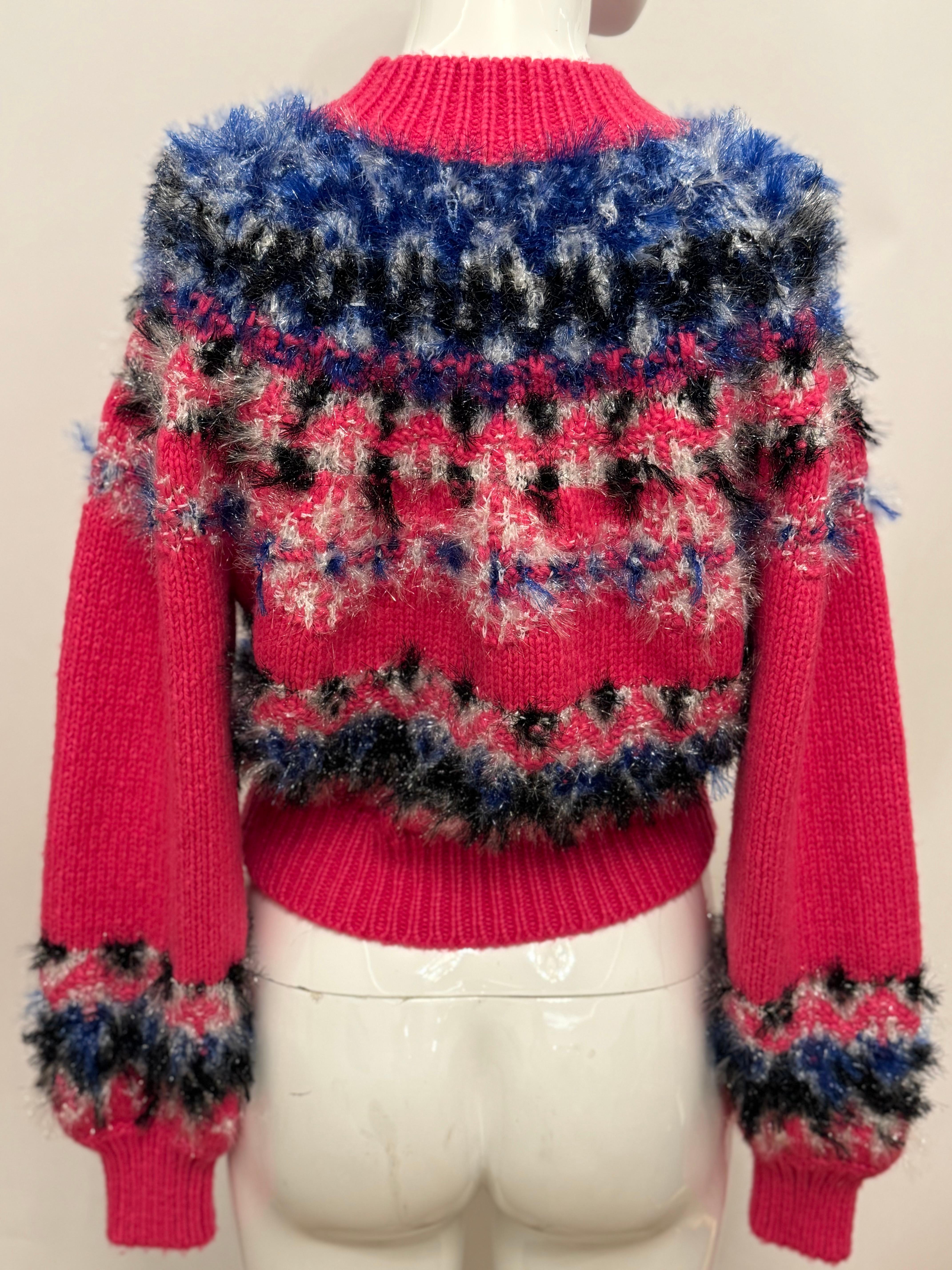 Chanel F/W 2021 runway hot pink cashmere sweater For Sale 1