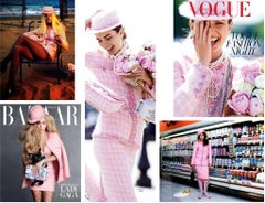 Chanel A/I2014 Supermarket Barbie Rosa Bianco Plaid 14A Fantasia Giacca Tweed Abito
