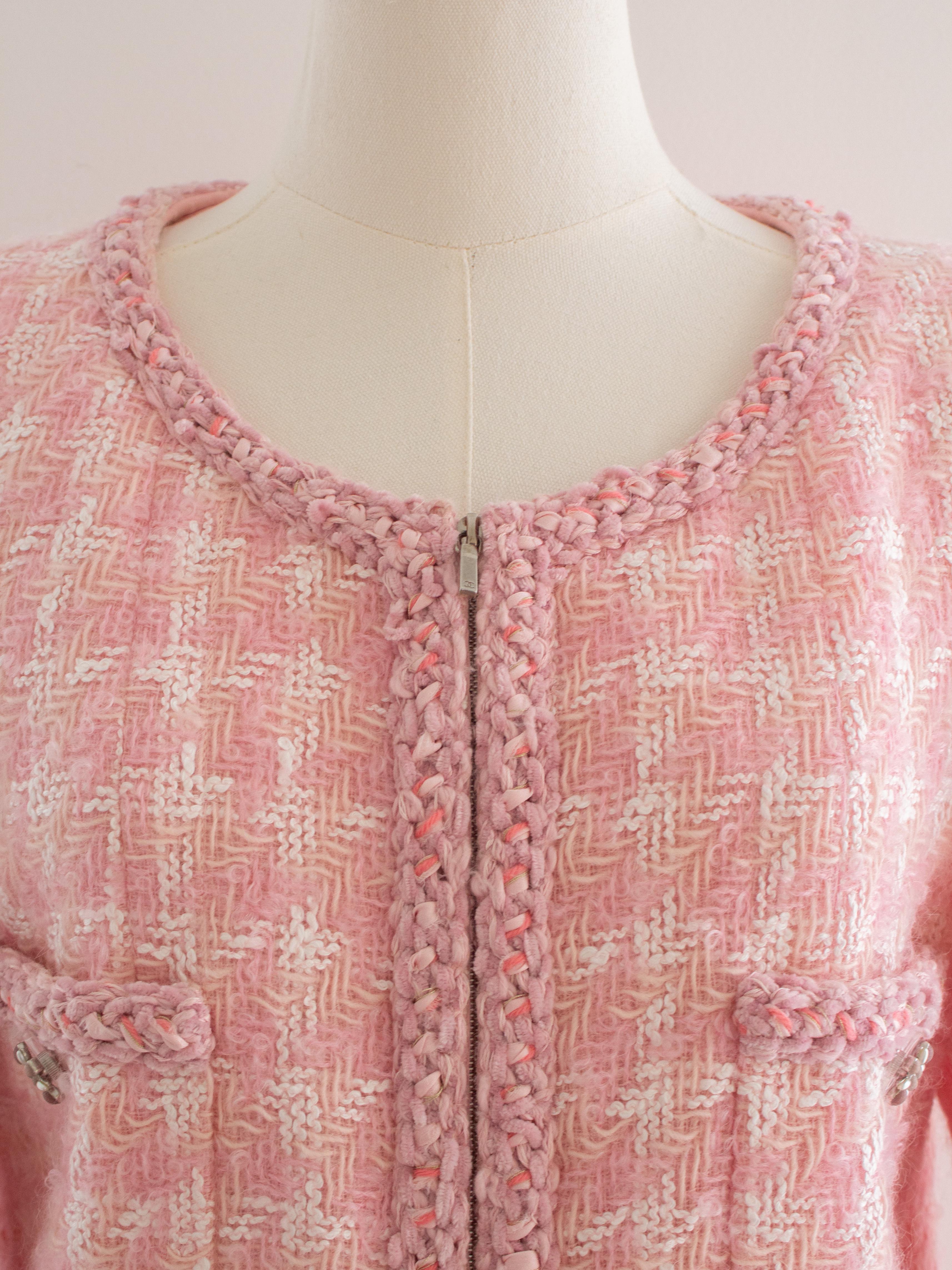 Women's Chanel F/W2014 Supermarket Barbie Pink White Plaid 14A Fantasy Tweed Jacket Suit