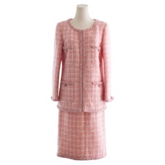 Chanel F/W2014 Supermarket Barbie Pink White Plaid 14A Fantasy Tweed Jacket Suit