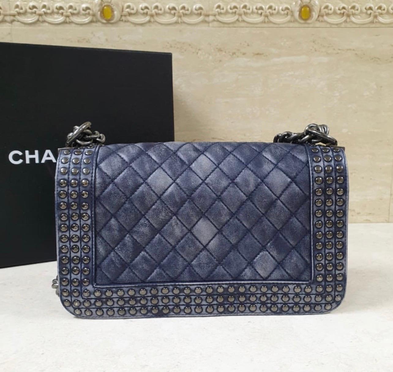 Black Chanel Faded Leather and Studded Medium Boy Flap Bag 
