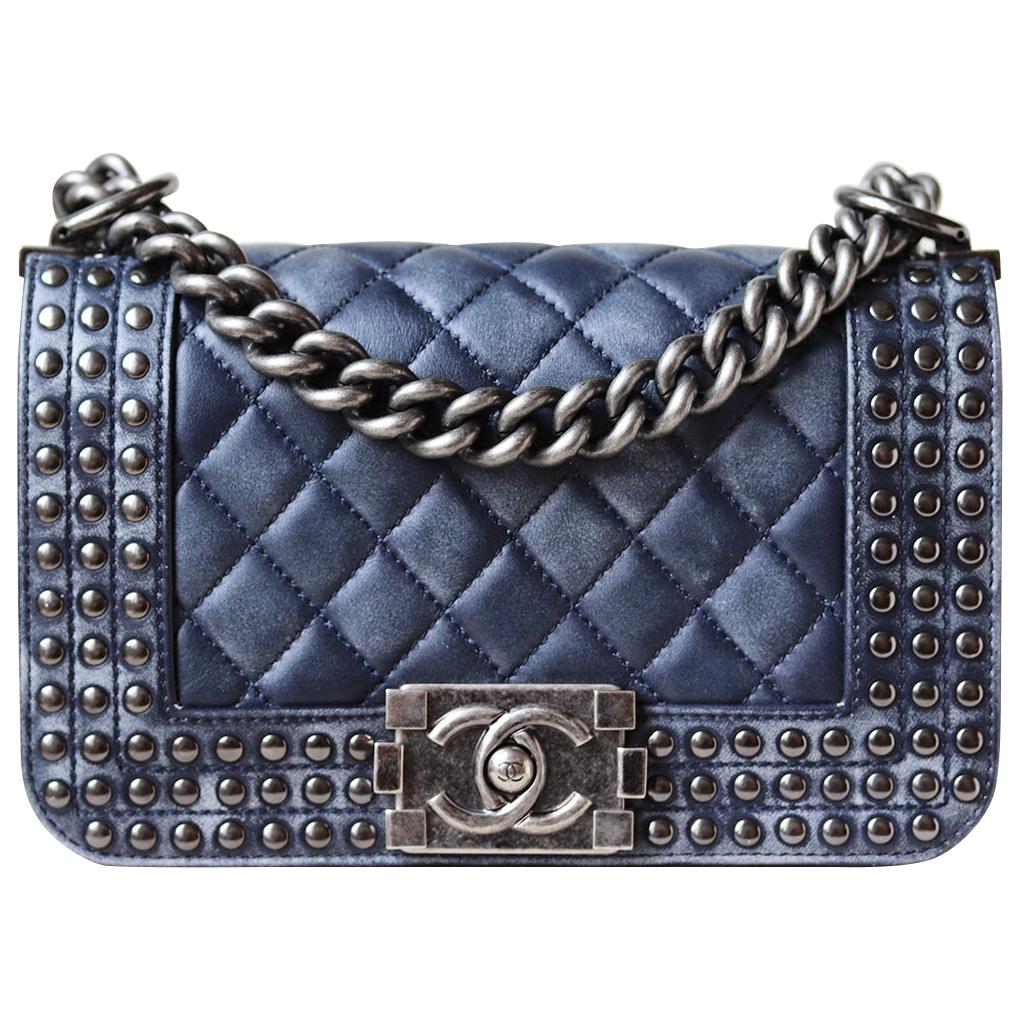 Chanel Faded Leather and Studded Small Boy Flap Bag 