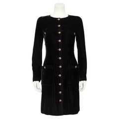 Chanel Fall 1986 Black Velvet Dress with Gripoix Buttons