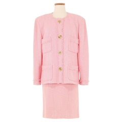 Retro Chanel Fall 1990 Pink Skirt Suit with Clover Buttons