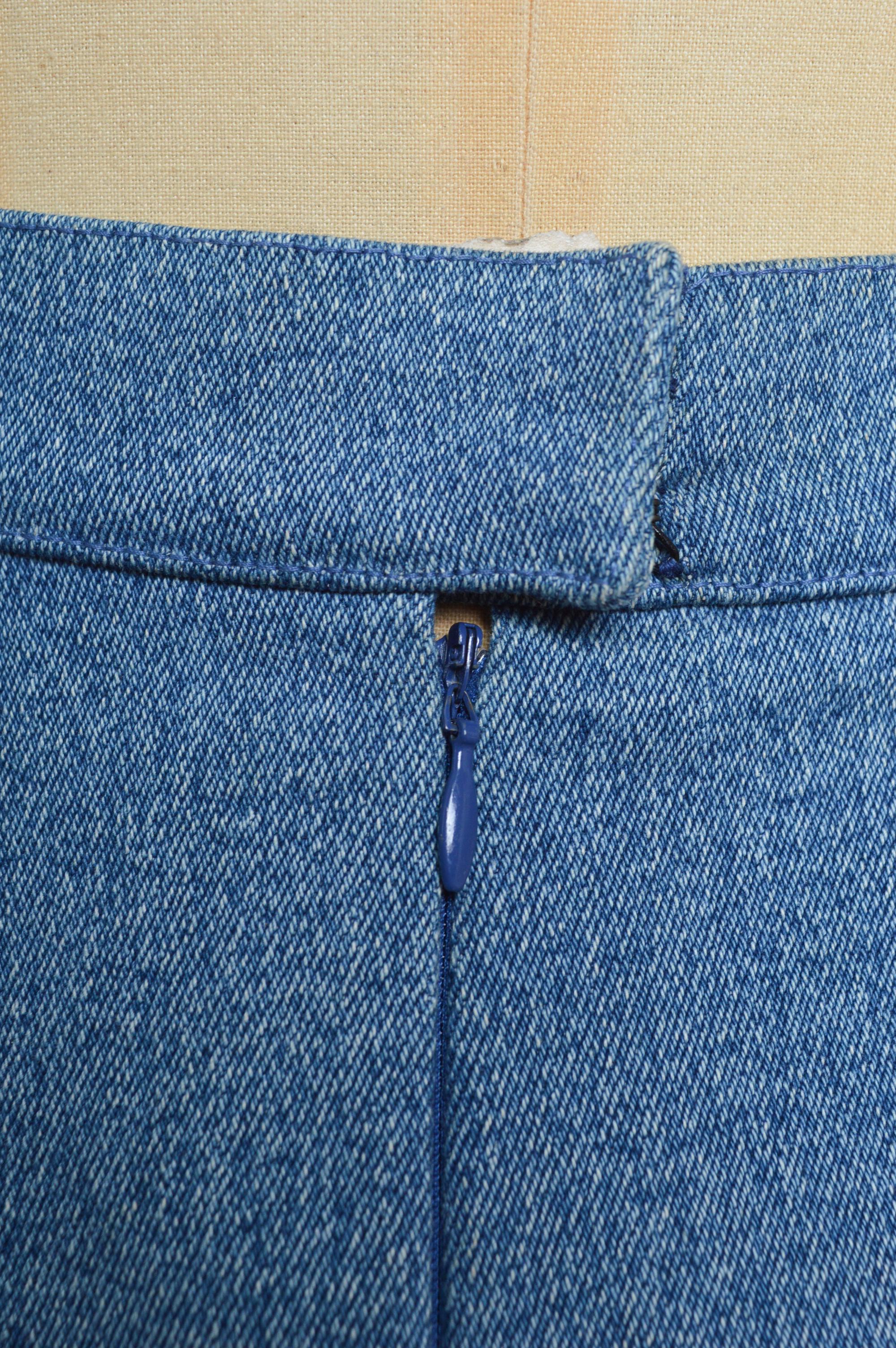 CHANEL fall 1991 by Karl Lagerfeld Blue Denim high waisted pencil skirt For Sale 8