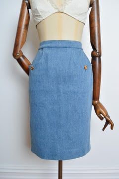 CHANEL fall 1991 by Karl Lagerfeld Blue Denim high waisted pencil skirt