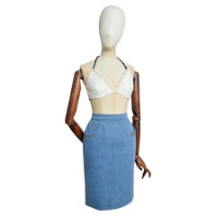 CHANEL fall 1991 by Karl Lagerfeld Blue Denim high waisted pencil skirt