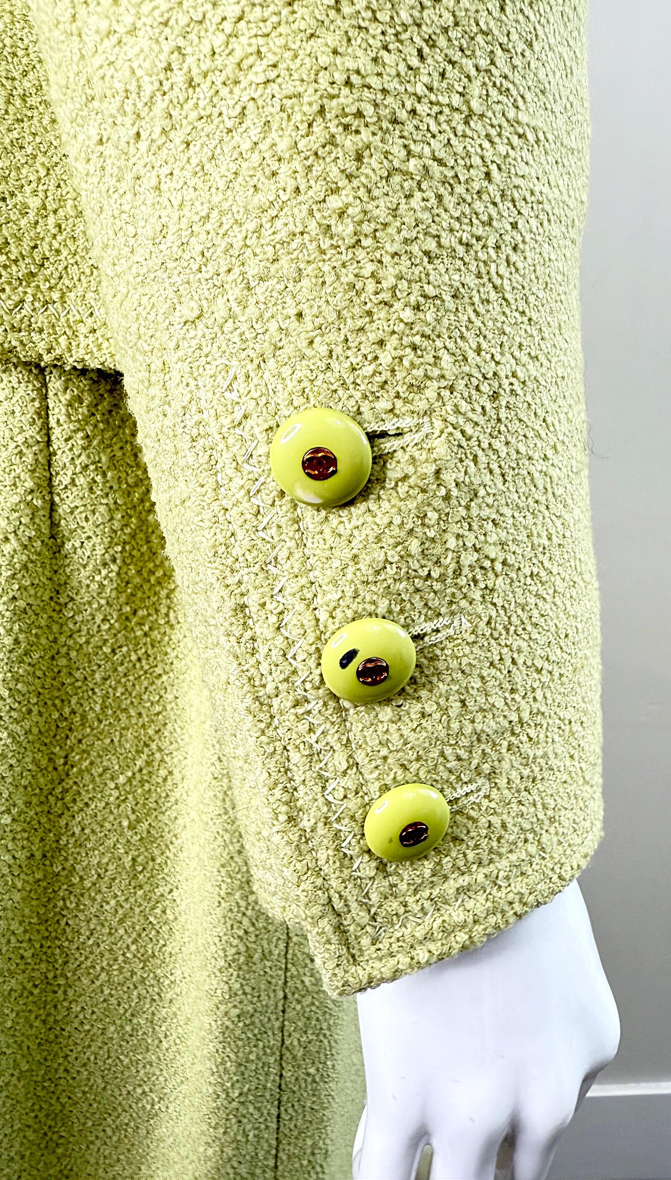 Chanel Fall 1991 Collection 28 Size 42 Lime Green Belted Vintage 90s Skirt Suit For Sale 10