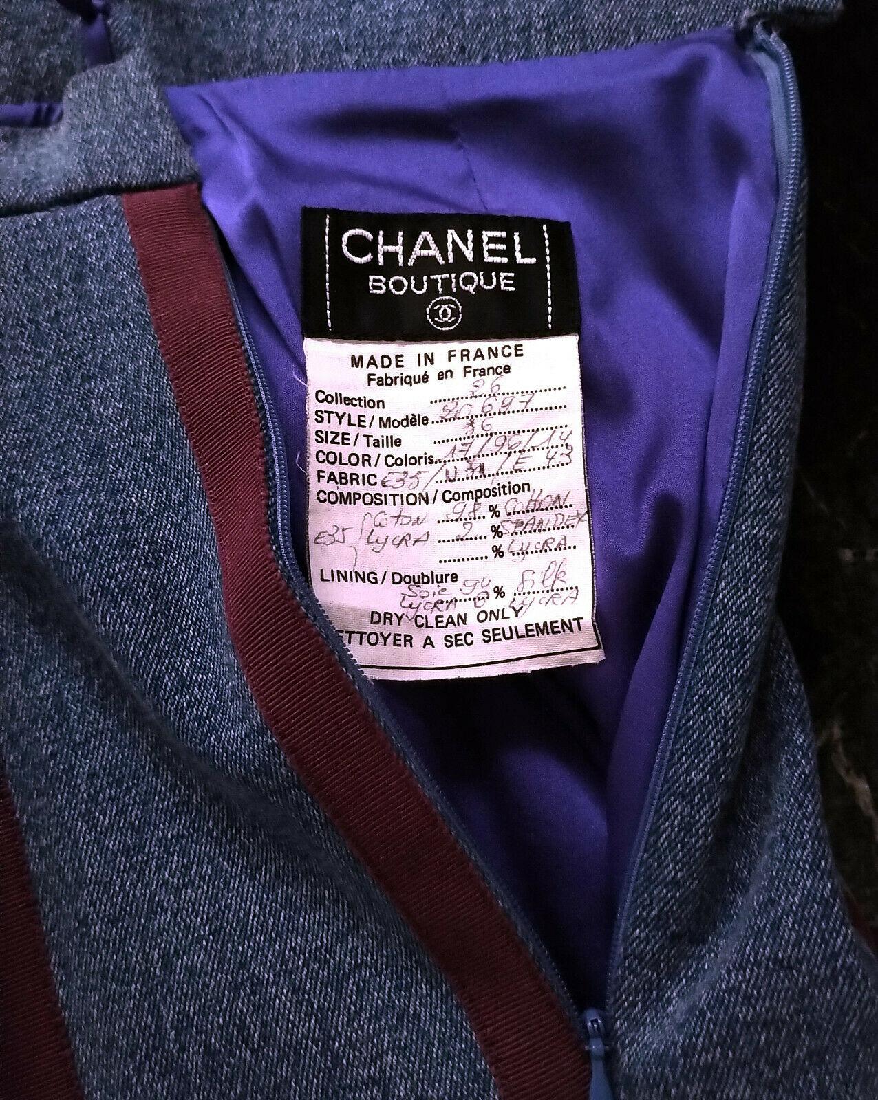 Chanel Fall 1991 Denim & Multi Color Tweed Grosgrain Mini Skirt FR 36/ US 2 4 For Sale 4