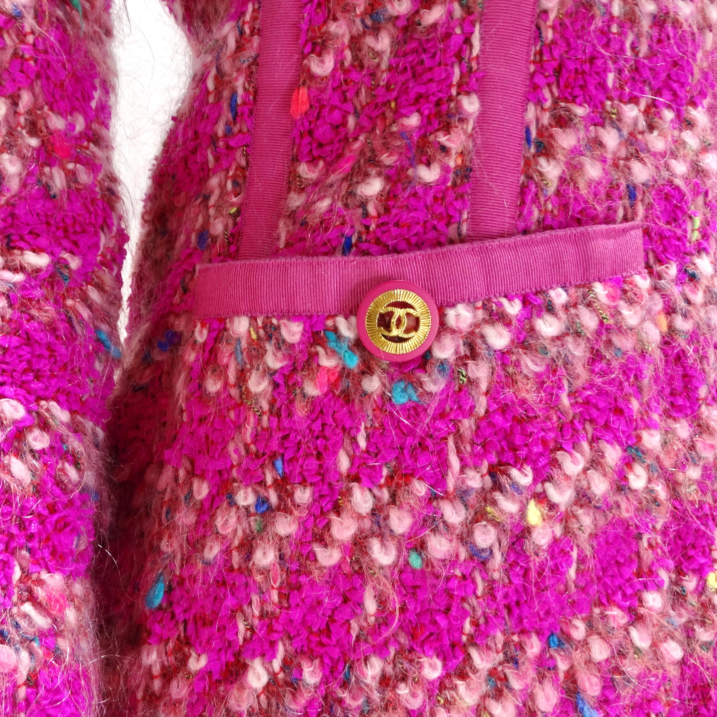 Chanel Automne 1991 Veste en tweed rose vif Excellent état à Scottsdale, AZ